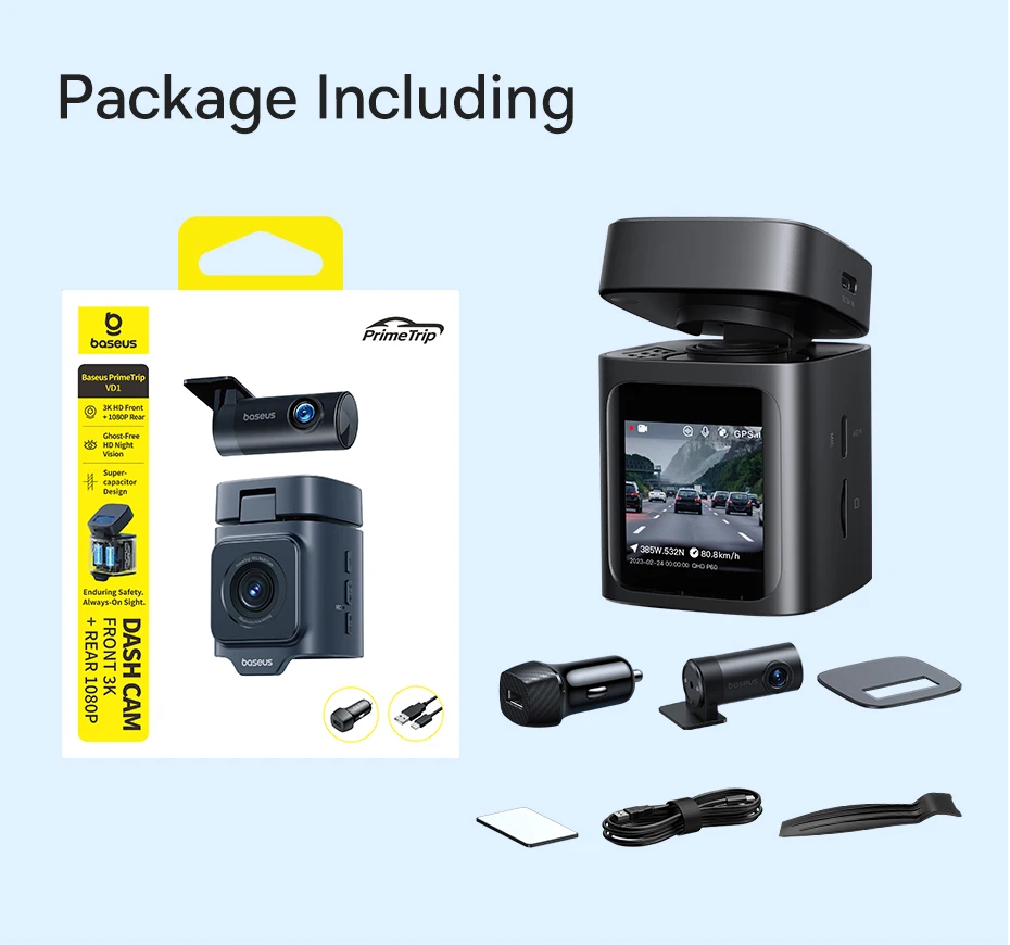 Baseus 3K Dash Cam VD1 Front and Rear Cam HD Built-in GPS Galileo Supercapacitor Car DVR Car Camera Recorder Support 24H Parking