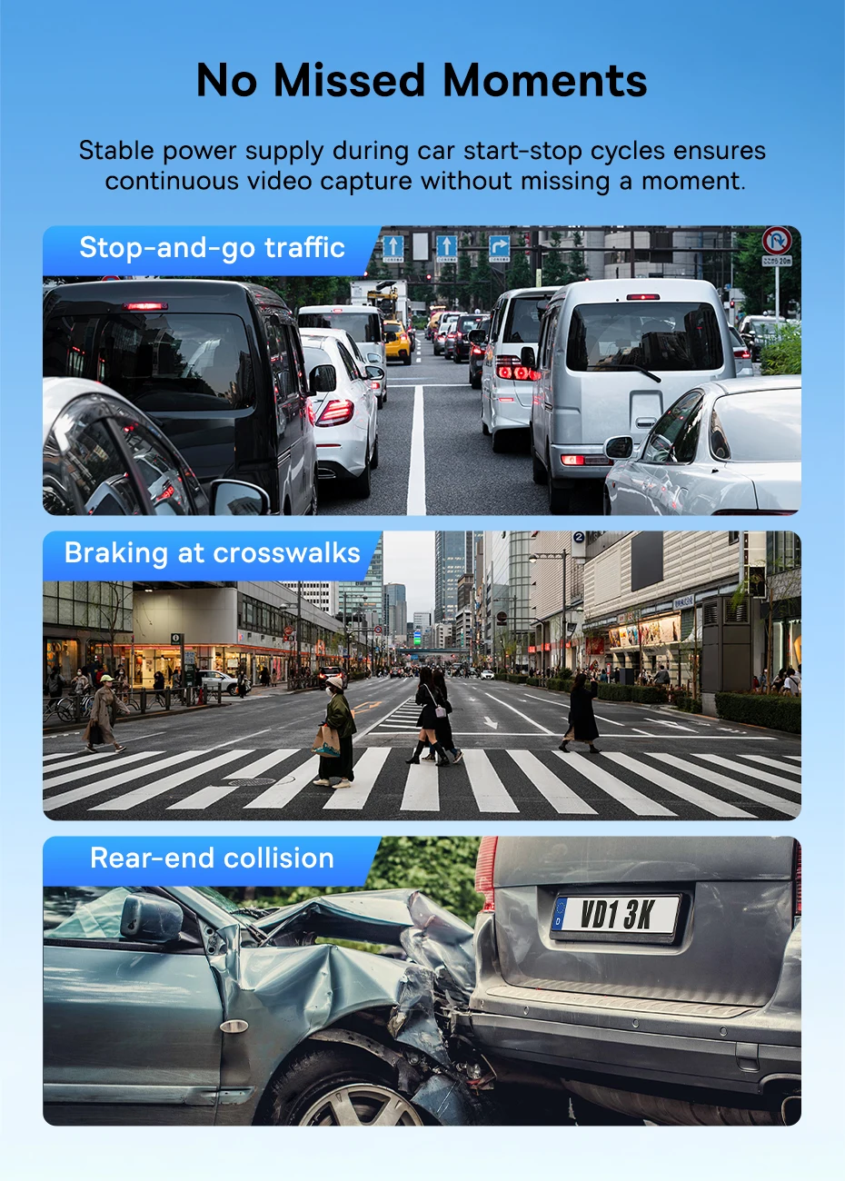 Baseus 3K Dash Cam VD1 Front and Rear Cam HD Built-in GPS Galileo Supercapacitor Car DVR Car Camera Recorder Support 24H Parking