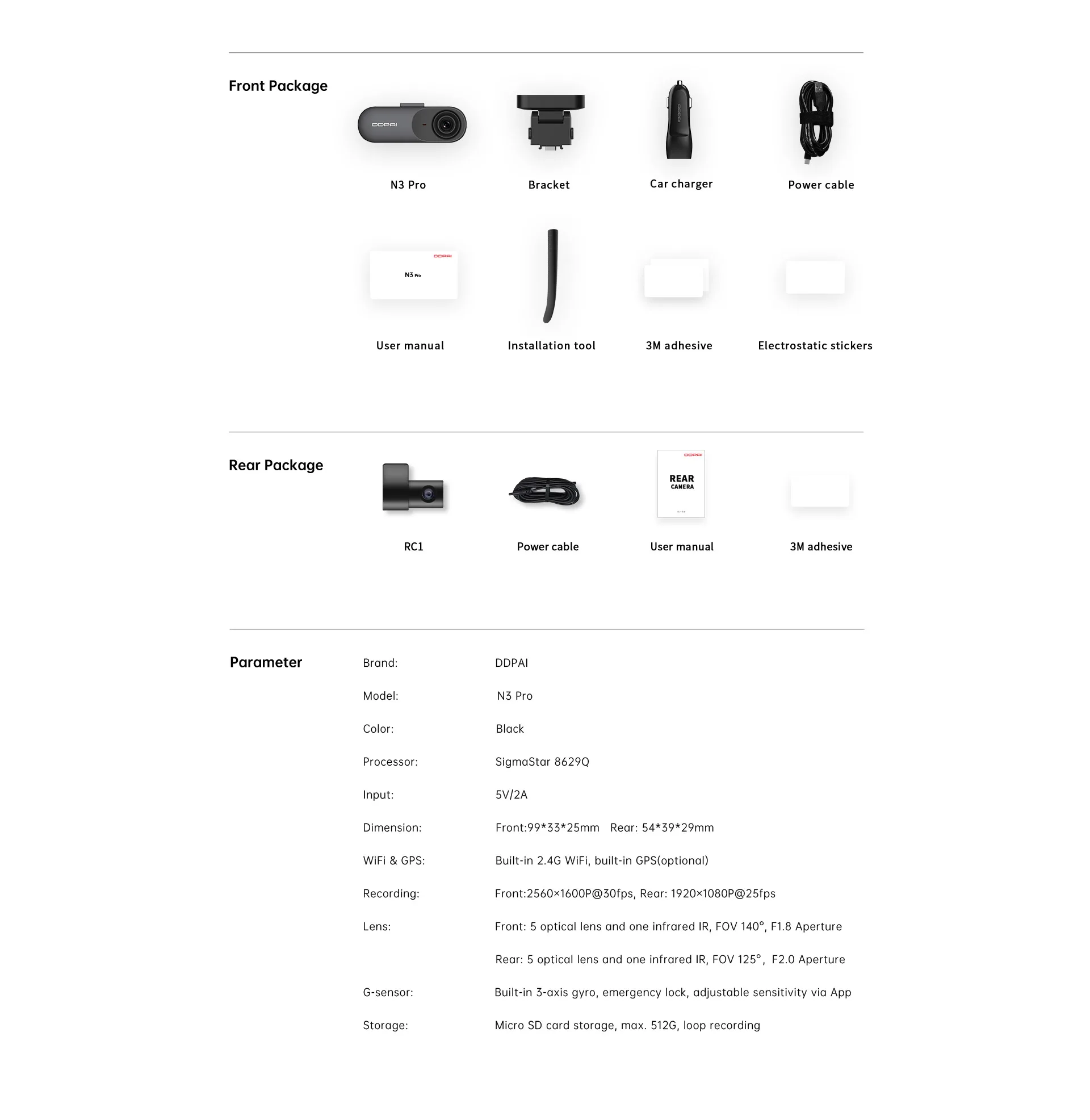 DDPAI Mola N3 Pro Dash Camera Driving Vehicle Cam Wifi Smart Connect Car Recorder 2.5K Car DVR Dash Camera