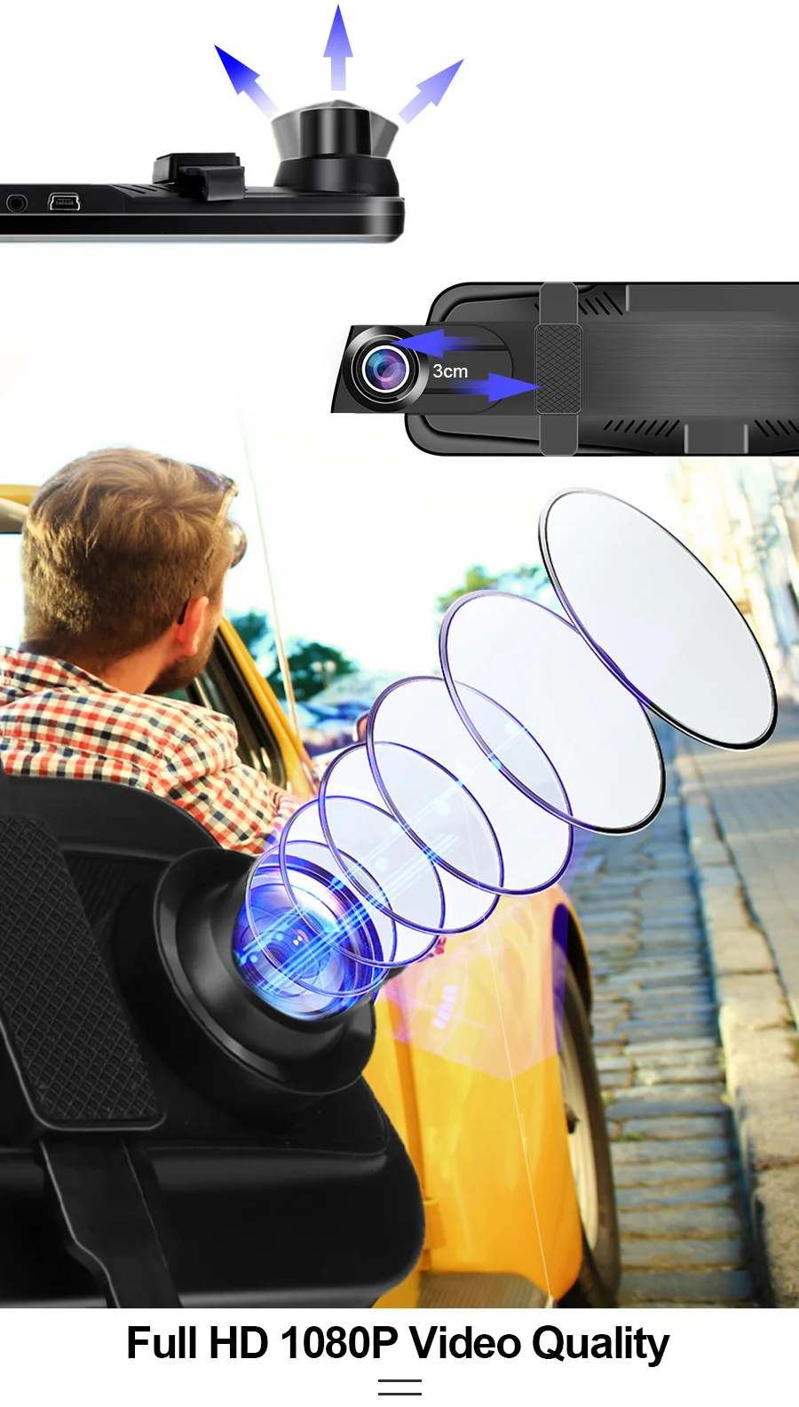 10 Inch Car DVR Car Touch Screen video Recorder Dual 1080P Rearview Mirror Front and Rear HD Night Vision Camera Mirror