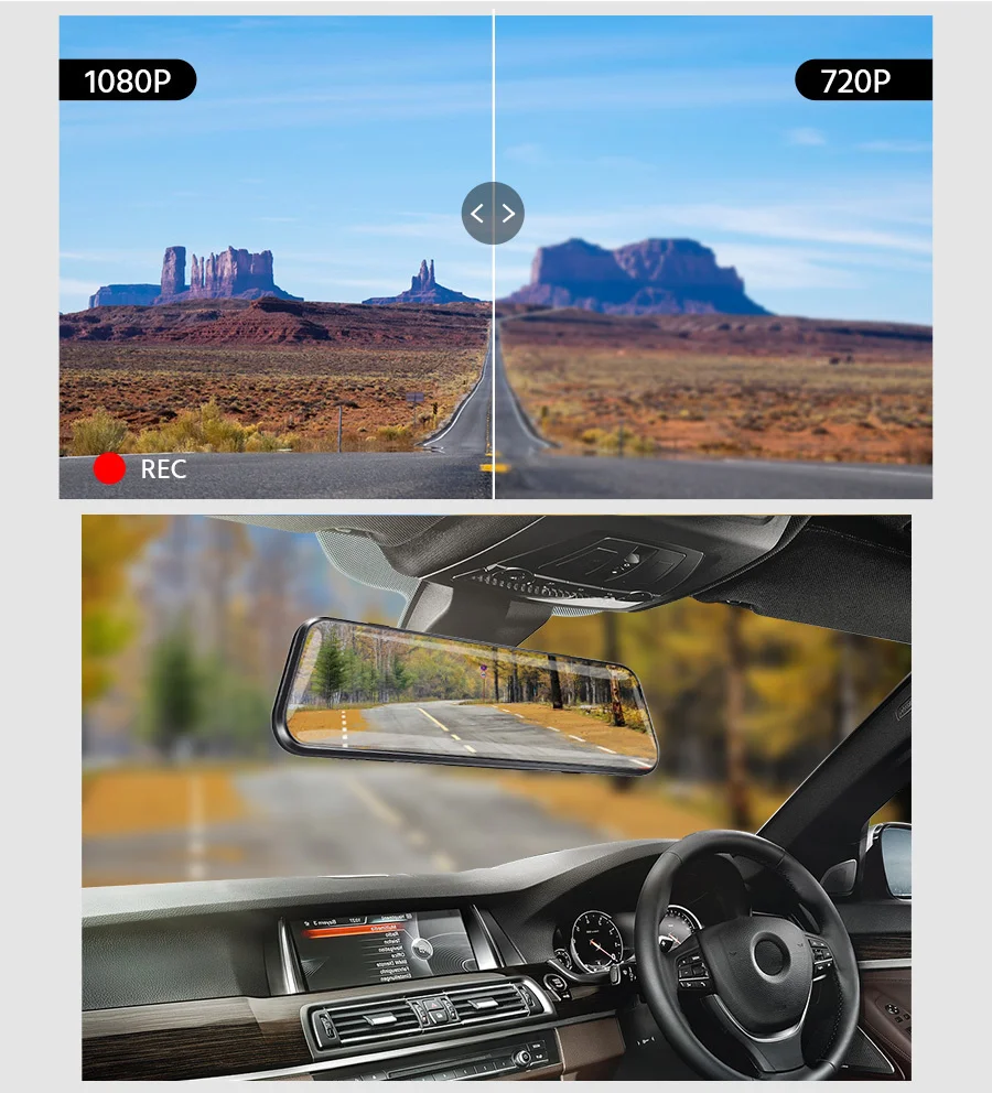 10 Inch Car DVR Car Touch Screen video Recorder Dual 1080P Rearview Mirror Front and Rear HD Night Vision Camera Mirror