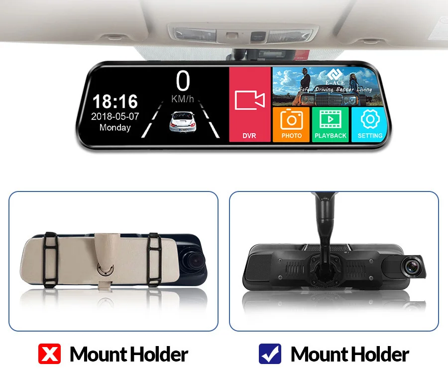 10 Inch Car DVR Car Touch Screen video Recorder Dual 1080P Rearview Mirror Front and Rear HD Night Vision Camera Mirror