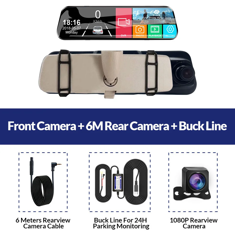 10 Inch Car DVR Car Touch Screen video Recorder Dual 1080P Rearview Mirror Front and Rear HD Night Vision Camera Mirror