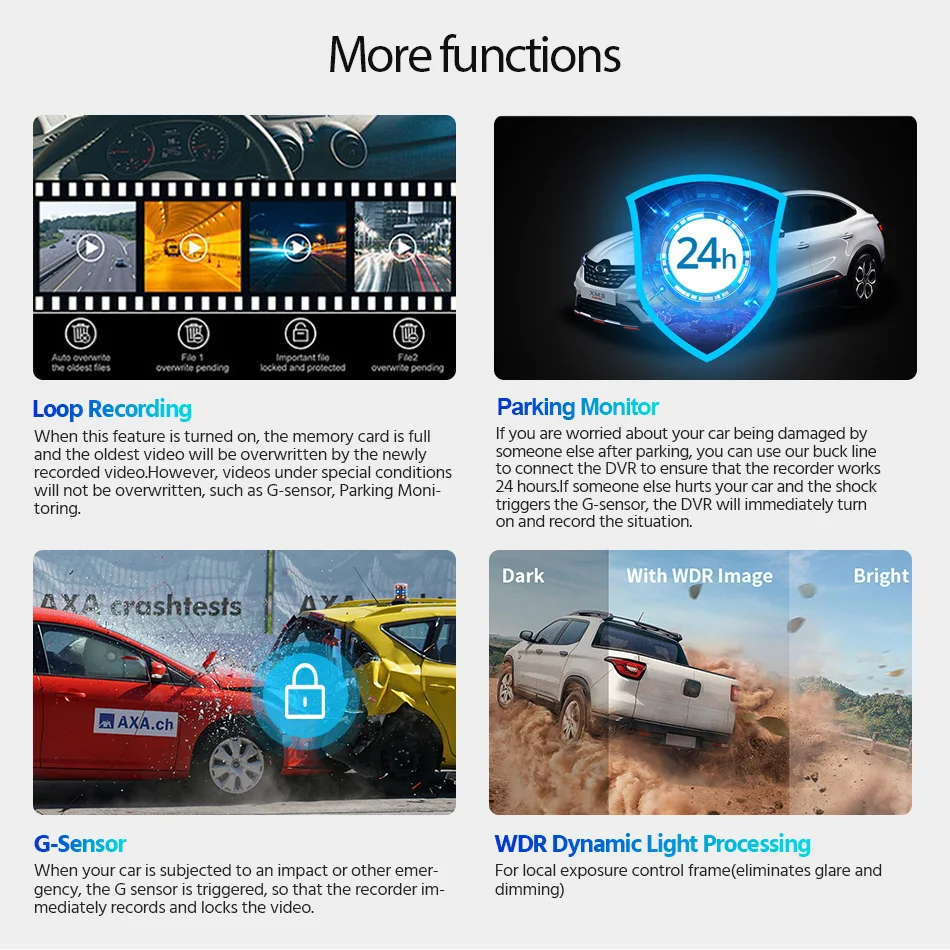 Dash Cam Dual Lens 4K UHD Recording Car Camera DVR Night Vision Video Recorder Support GPS Wi-Fi Room Black Box Rear View Camera