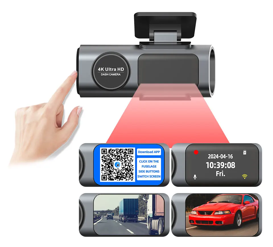 Dash Cam Dual Lens 4K UHD Recording Car Camera DVR Night Vision Video Recorder Support GPS Wi-Fi Room Black Box Rear View Camera