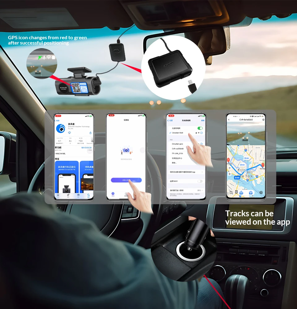 Dash Cam Dual Lens 4K UHD Recording Car Camera DVR Night Vision Video Recorder Support GPS Wi-Fi Room Black Box Rear View Camera