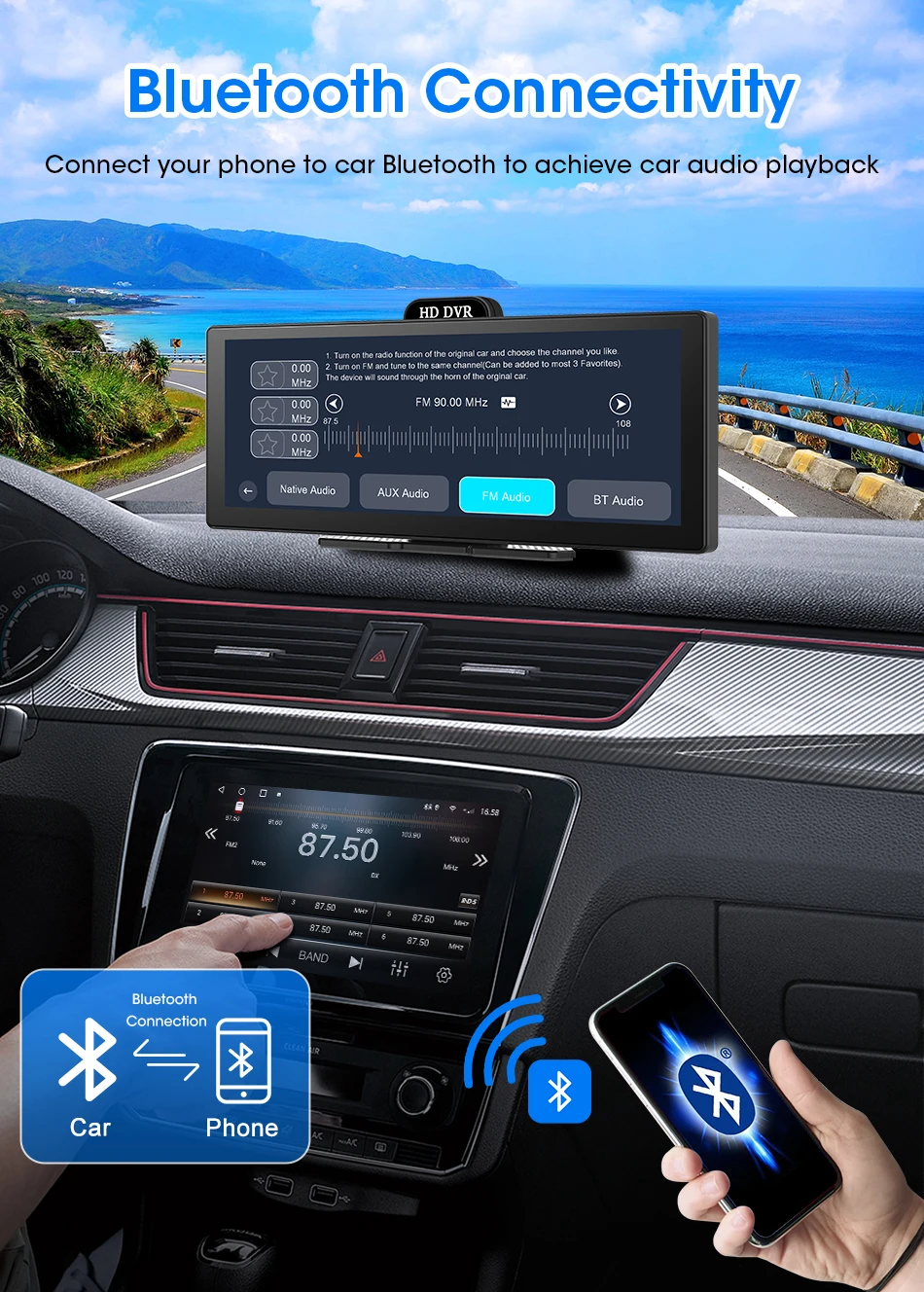 10/11.26 Inch 4K DVR Wireless CarPlay & Android Auto Dash Cam Bluetooth Audio GPS Navigation Dashboard Dual Lens Video Recorder