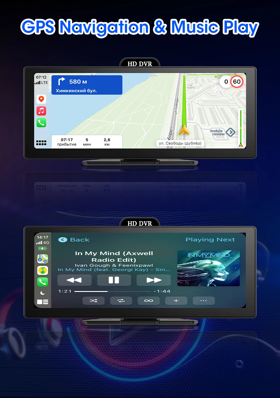10/11.26 Inch 4K DVR Wireless CarPlay & Android Auto Dash Cam Bluetooth Audio GPS Navigation Dashboard Dual Lens Video Recorder