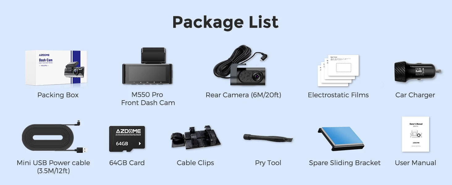 AZDOME 4K Dash Cam M550 Pro Built-in 5.8Ghz WiFi GPS Car DVR Upgrade AZDOME M550 Night Vision Parking Monitor Support Rear Cam