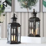 Vintage Nordic Candle Holder Lanterns Candles Aesthetic Hanging Lantern Iron Lantern Black Home Decor Wedding Room Decoration 5
