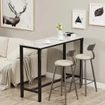 Sintered Stone Bar Table White Rectangle Counter Height Dining Table with Black Metal Frame High Top Pub Tables 3