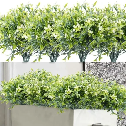 Artificial Flowers UV Resistant Fake Flower Plastic Babysbreath Plants for Garden Porch Window Box Home Decoration Outdoor