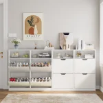 VOWNER Shoe Storage Cabinet with 4 Flip Drawers, Freestanding Shoe Cabinet 4