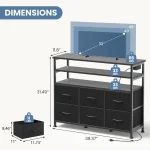JHK TV Stand Dresser For Living Room With 6 Fabric Drawers Storage Up to 45 inch TV Wood Top TV Media Console Table Cabinet 2