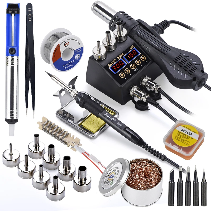 JCD 8898 750W Soldering Station 2 in 1 LCD Digital display Rework Welding Station Kit Soldering Iron Hot Air Repair Solder tools JCD 8898 750W Soldering Station 2 in 1 LCD Digital display Rework Welding Station Kit Soldering Iron Hot Air Repair Solder tools