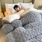 High End Thickened Winter Warm Spring Blankets for Beds Artificial Lamb Cashmere Weighted Blanket Thicker Warmth Duvet Quilt 2
