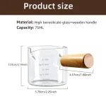 1pc Glass Measuring Cup Wood Handle Glass Espresso Measuring Cup Double Single Mouth Milk Coffee Clear Mug Coffee Supplies 5
