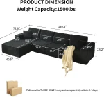 139" Cloud Sectional Sofa Deep Seat Modular L-Shape Frameless Corduroy Living Room 4-Seater Left Chaise Black Customized 2