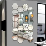 6/12pc Hexagon Mirror Wall Stickers 3D DIY Acrylic Mirror Sticker Self Adhesive Decals Removable Living Room Bathroom Home Decor 2