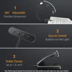 Portable Flexible Easy Clip Night Reading Lamp USB Rechargeable Reading Light 3Colors Warm Cool White Daylight Book Lamp