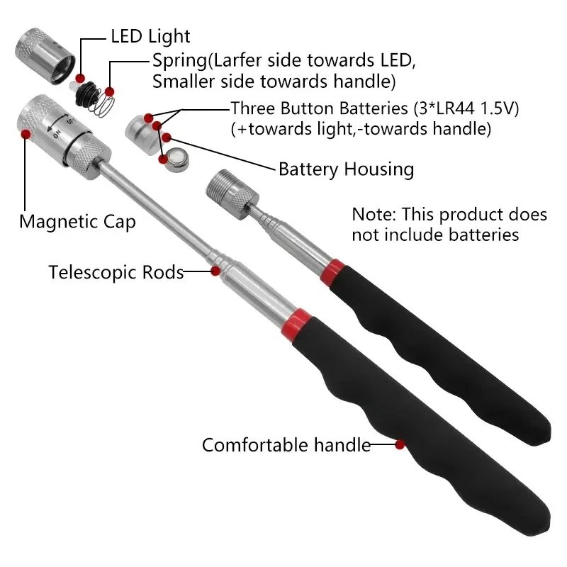 Telescopic Magnetic Pen with LED Light Extendable Pickup Rod Mini Portable Magnet Tool for Screws Nuts Bolts Metal Parts Telescopic Magnetic Pen with LED Light Extendable Pickup Rod Mini Portable Magnet Tool for Screws Nuts Bolts Metal Parts
