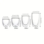 80/250/450ml Double-Wall Insulated Clear Glass Espresso Cups Perfect for Tea, Coffee, Latte, Cafe, Milk, Restaurant Use 6