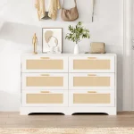 REDLIFE 47.24" Rattan Dresser with 6 Drawers ,Modern Chest Wood Storage Closet w/ Golden Handles for Bedroom Living Room Hallway 6