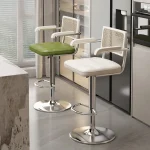 Mid-Century Bar Stool Liftable Rattan Backrest Chair for Kitchen Island Swivel Counter Stool with Footrest Modern Reception Seat 2