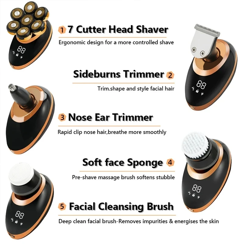 Men 7D Floating Men Electric Shaver Wet Dry Beard Hair Trimmer Electric Razor Rechargeable Bald Head Shaving Machine LCD Display Men 7D Floating Men Electric Shaver Wet Dry Beard Hair Trimmer Electric Razor Rechargeable Bald Head Shaving Machine LCD Display