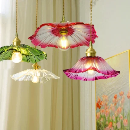 Vintage Pendant Lights Flower Glass Hanging Lamps Home Decoration Lighting Living Room Bedroom Bedside Light Fixture Indoor Shop