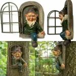 Naughty Garden Statue Elf Go Out Tree Hug Gnome Statue Elf Out The Door Window Tree Hugger Home Yard Tree Decor 5