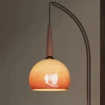 Modern Orange Floor Lamp for Living Room,Mid Century Tall Lamps with Tea Table & Storage Bucket,Fishing Standing Lamp 5