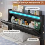 Twin Size Upholstered Bed Frame with Storage and LED Lighting, Featuring Headboard and 4 Drawers, Plus Charging Station 3