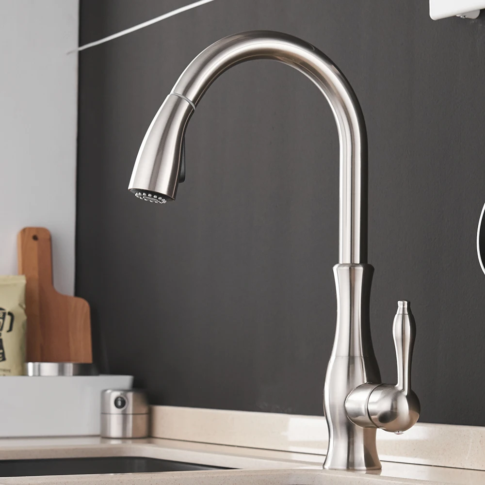 Kitchen Faucets Silver Single Handle Pull Out Kitchen Tap Single Hole Handle Swivel 360 Degree Water Mixer Tap Mixer Tap 866011 Kitchen Faucets Silver Single Handle Pull Out Kitchen Tap Single Hole Handle Swivel 360 Degree Water Mixer Tap Mixer Tap 866011