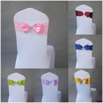 50 Pieces Wedding Decoration Birthday Party Chair Sash Bow Tie Spandex Band Ready Made For Banquet Hotel Luxury Satin Chair Sash