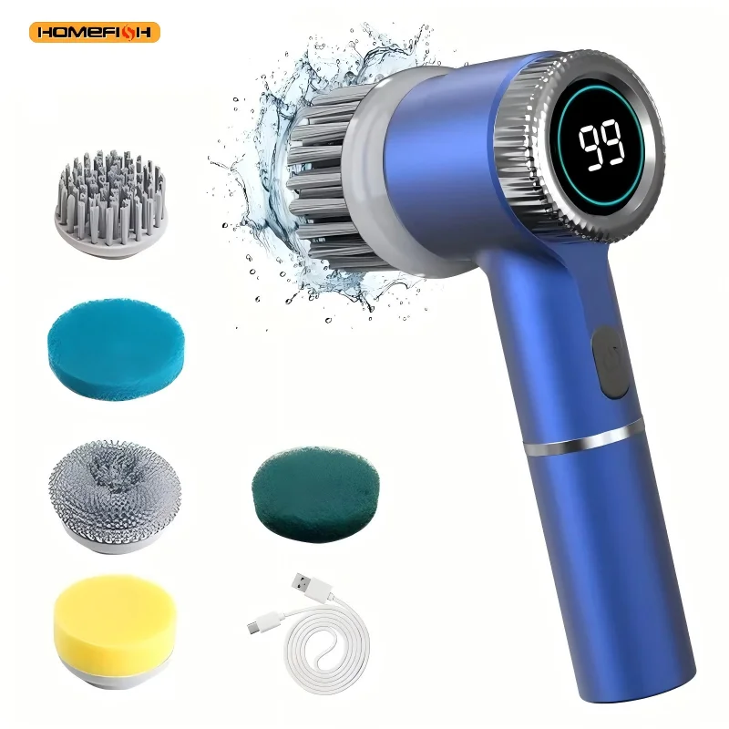 Electric Spin Scrubber With 5 Replaceable Brush Head, Three-speed Adjustable Handheld Rechargeable Shower Scrubber Electric Spin Scrubber With 5 Replaceable Brush Head, Three-speed Adjustable Handheld Rechargeable Shower Scrubber