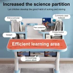 Adjustable Kids Desk and Chair Set Height Children School Study Table Chair Set Desk Chair with Writing Board, Bookshelf 3