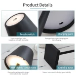 Rechargeable LED Table Lamp Touch Switch 3 Levels Dimmable Desk Lights Bar Club Dinner Creative Decorative Ambient Lighting 5