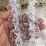 1 Yard Lolita lace Lvory Bead Ruffled Lace Fabric Edging Satin Ribbon DIY Clothing Curtains Furniture Decorations 3.5cm Wide 3