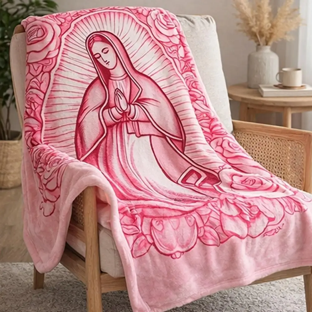 Pink Mary Floral Virgin Mary Flannel Blanket, Super Soft Prayer Throw for Mom, Grandma, Valentine's Day Pink Mary Floral Virgin Mary Flannel Blanket, Super Soft Prayer Throw for Mom, Grandma, Valentine's Day