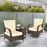 3 Piece Patio Furniture Set, 2 Wicker Chairs with Glass Top Coffee Table, Outdoor Garden Porch Poolside Furniture, Customized 4