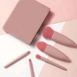 1 Set Chic Pink Makeup Brush Set - Mirror Compact, 5pcs Soft Bristles Versatile for Blush Eye Foundation 4