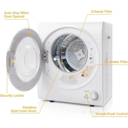 Portable Clothes Dryer Front Load Electric Dryers Machine Compact Laundry Dryers with Stainless Steel Tub for Home Apart