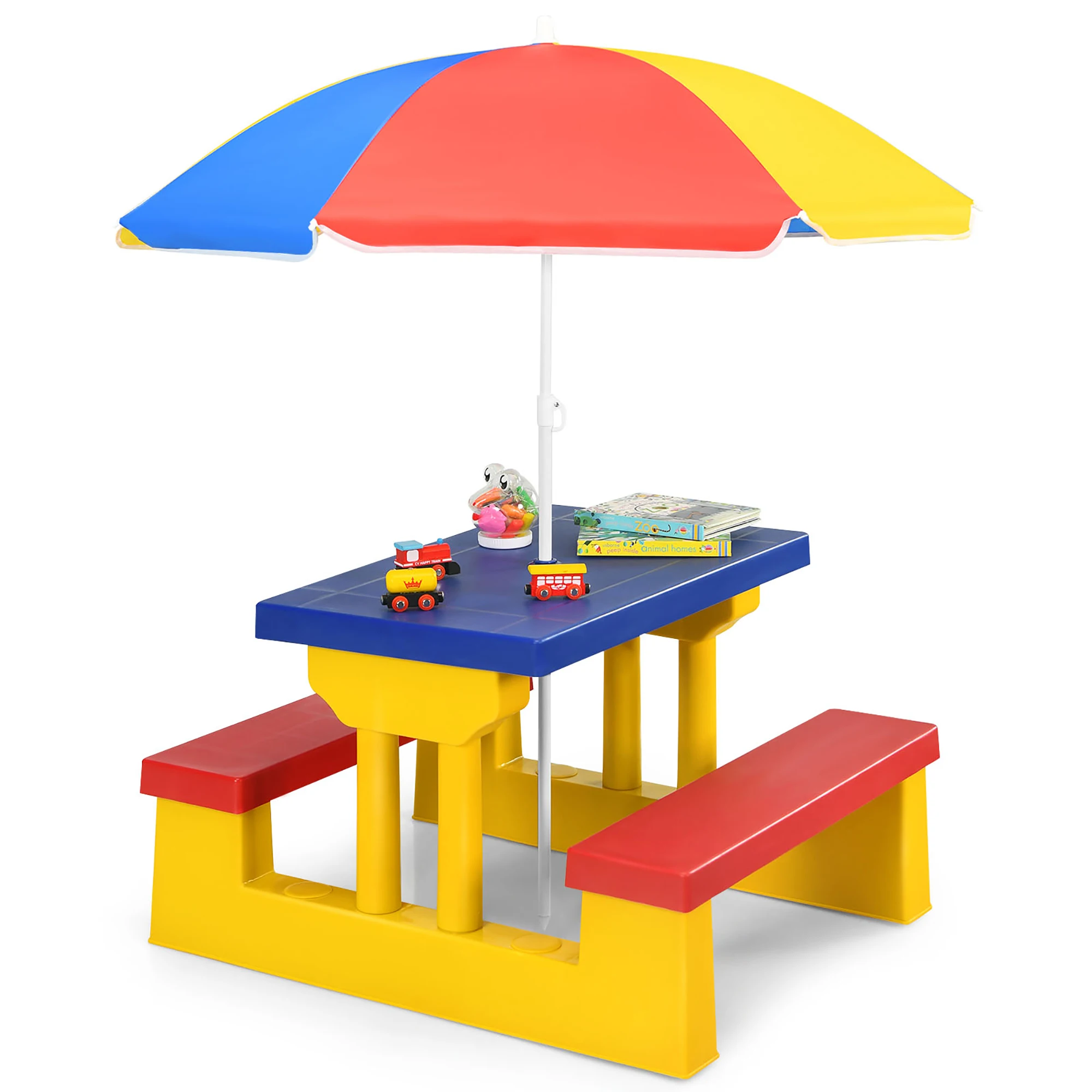 Kids Picnic Table Set W/Removable Umbrella Indoor Outdoor Garden Patio Kids Picnic Table Set W/Removable Umbrella Indoor Outdoor Garden Patio