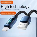 120W Super Fast Charging Data Cable Digital Display USB C To Type C Charging Wire 1m/2m USB A To Type C Quick Charging Data Cord 2