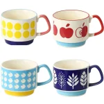 300ml Japanese Flower Coffee Mug Set Retro Ceramic Milk Oats Mug Office Water Handgrip Cup Kitchen Party Drinkware Set 5