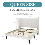 HOOMIC Velvet Upholstered Bed Frame, Vertical Channel Tufted Wingback Headboard, Wooden Slats Support Allewie 6