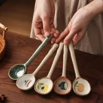 Cute Ceramic Flower Soup Spoon Kawaii Korean Ice Cream Hand Painted Dessert Spoon With Long Handle Kitchen Tableware Accessories 4