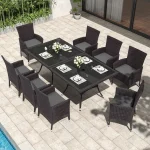10 Piece Patio Dining Set All-Weather Wicker Outdoor Patio Furniture Set W/Tempered Glass Tabletop, Removable, Customized 6