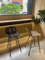 MOMO Scandinavian Rattan High Chair Outdoor Rattan Bar Stool Front Desk Chair Rattan High Chair Leisure Balcony Chair Bar Stools 3